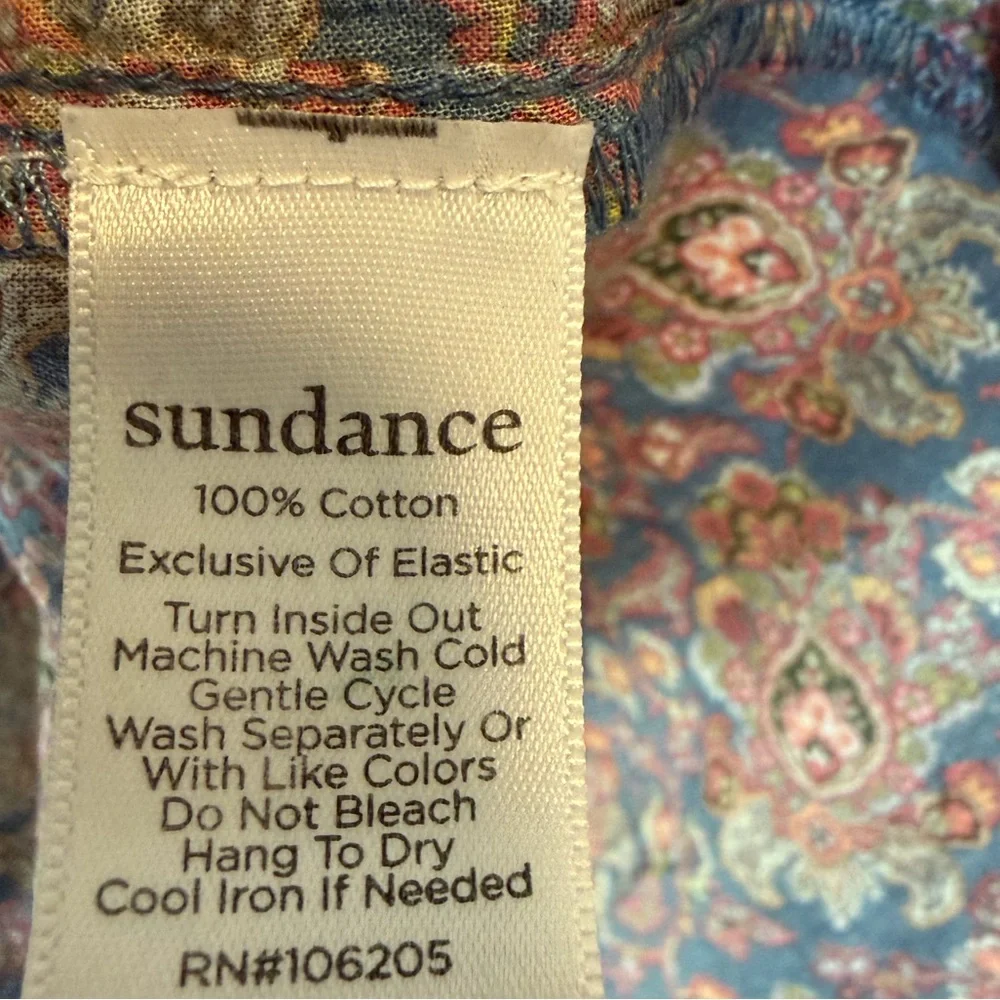Sundance Women’s XS Jeanie Floral Ruffle Blouse Top Smocked Sleeves Bohemian
